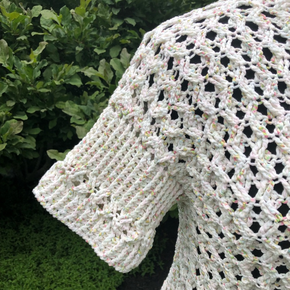 Handmade Crochet Short Sleeve Jux Tunic White XL with Belt - Picture 7 of 10